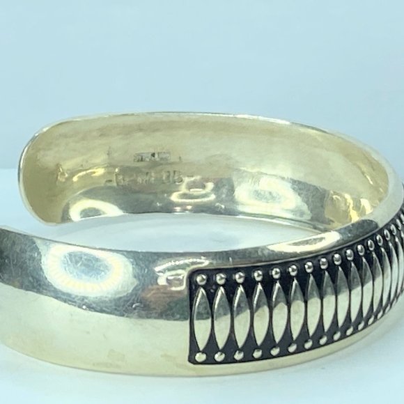 Signed Native American Hallmarked Pictograph Sterling Silver Cuff by B Webb - Picture 4 of 9